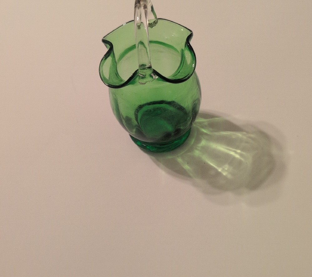 Green Pilgrim Glass Ruffled Rim Pitcher with Clear Handle - Picture 5 of 13
